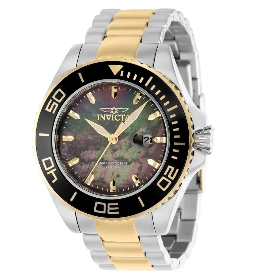 Invicta Pro Diver Men`s Black Mother of Pearl Dial Two Tone Gold Quartz Watch