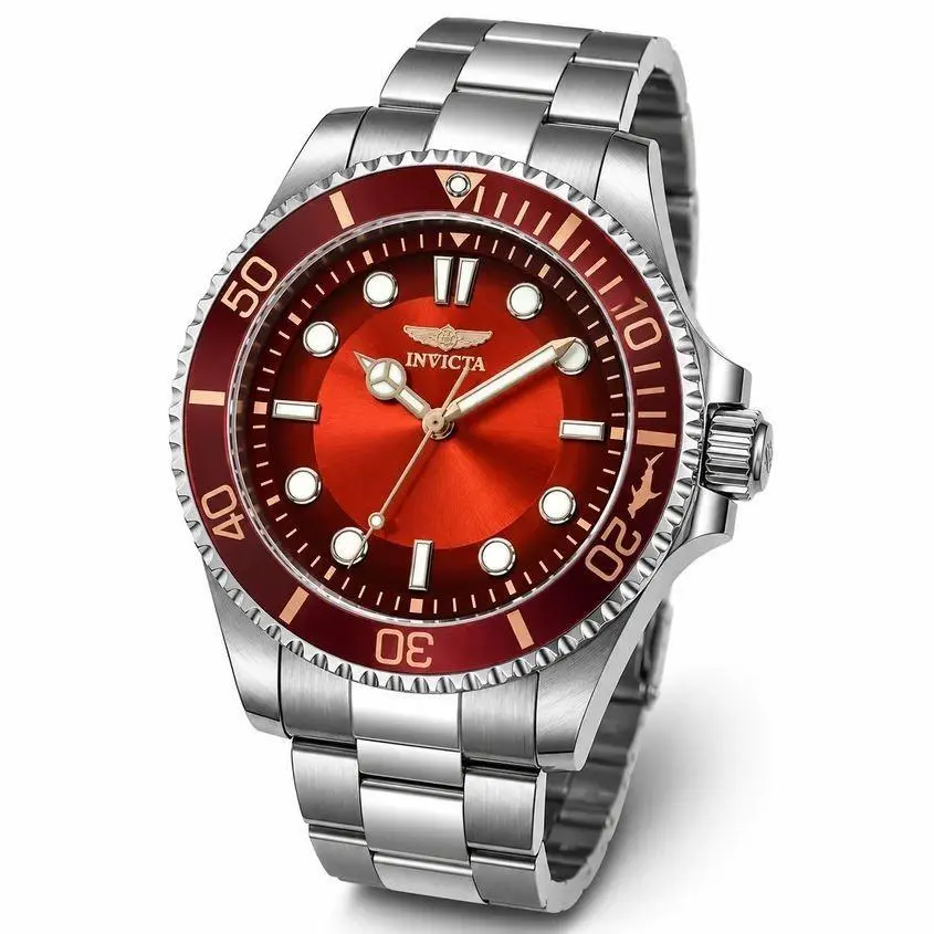 Invicta Pro Diver Women`s Watch - 34mm Siler Tone Steel 50944 Red Dial