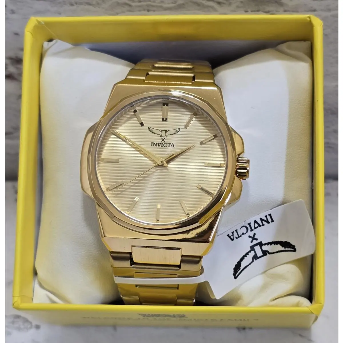 Invicta Specialty Men`s Watch 44mm Textured Dial All Gold Tone 69974