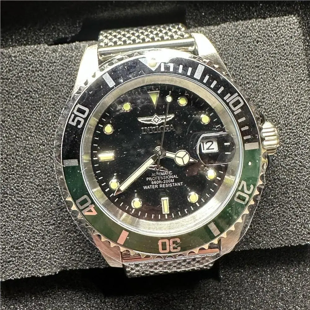 Invicta Black with Green and Silver Dive Watch Gmt Style