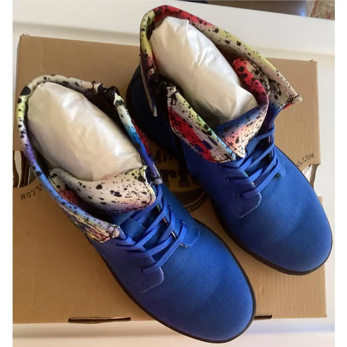 Dr Martens Boot Blue w/ Paint Splatter Design Child Sz 1 Clover Airwair Shoe