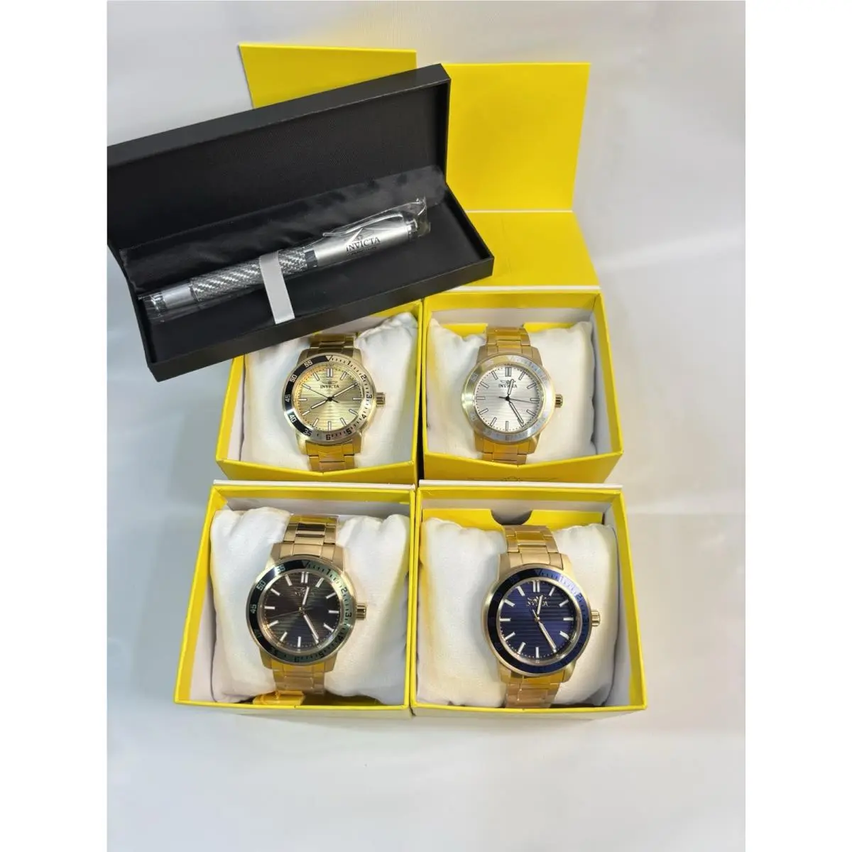 Invicta Specialty Gramercy Men`s 45mm Quartz Watch Gold Collectors Set W/pen