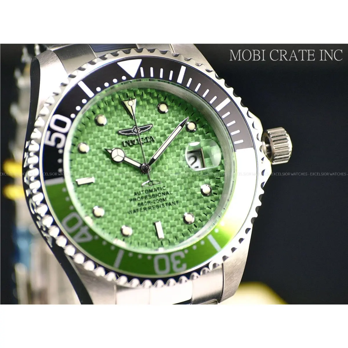 Invicta 47mm Pro Diver NH35A Automatic Men`s Green CF Dial SS Watch Rare