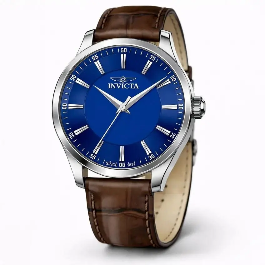 Invicta Celestial Men`s Watch 43mm Brown Leather Strap Blue Face 50459