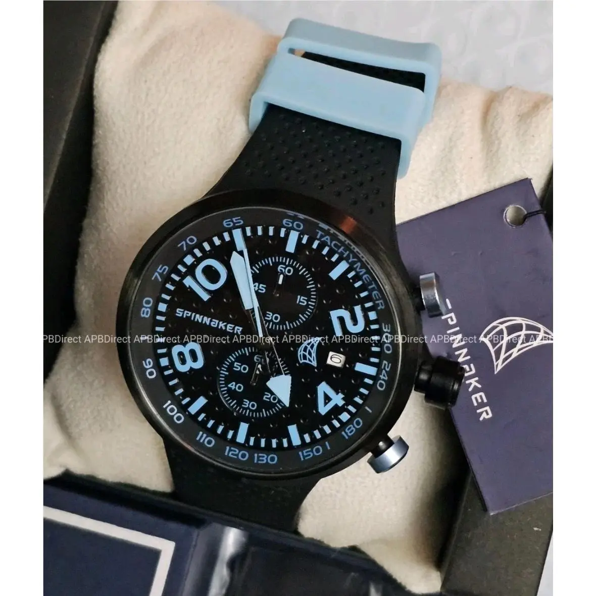 Invicta Spinnaker - Chronograph - Baby Blue Blk Dial Silicone Strap Date Mens Watch