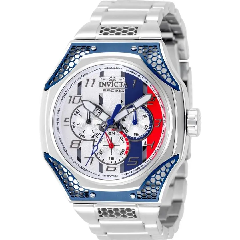 Invicta Racing Hex Racer Men`s 46mm White Dial Blue Day Date Quartz Watch 50061