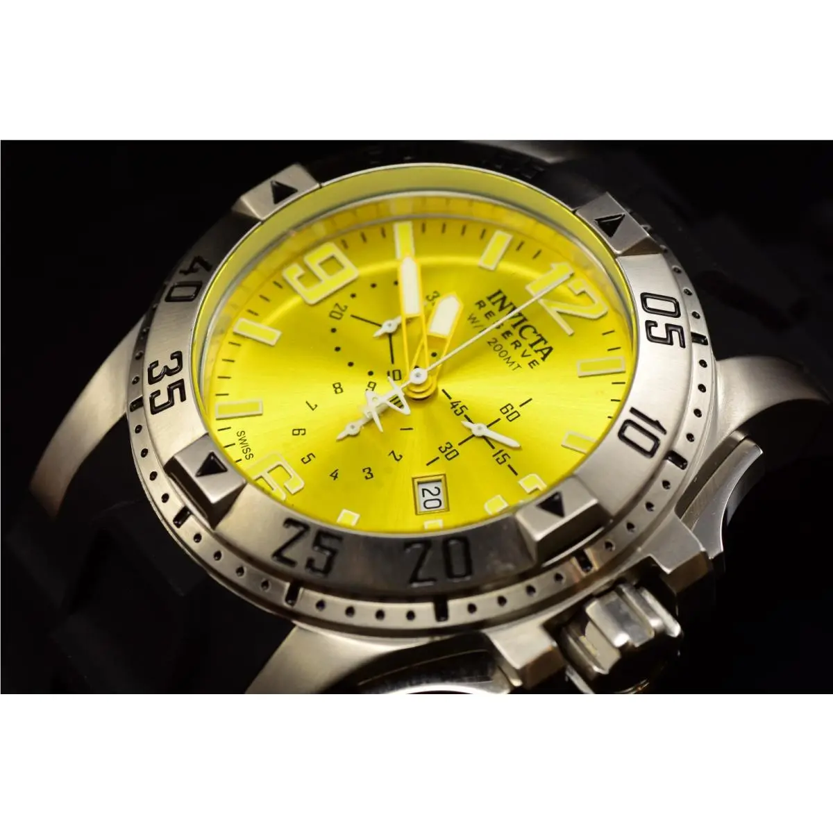 Invicta Men`s Excursion Swiss Quartz Movt Yellow Dial Watch 50mm-Black Strap