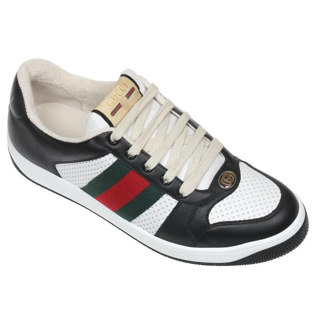 Gucci Men`s Black White Web Logo Low Top Sneakers Shoes 8/US 8.5