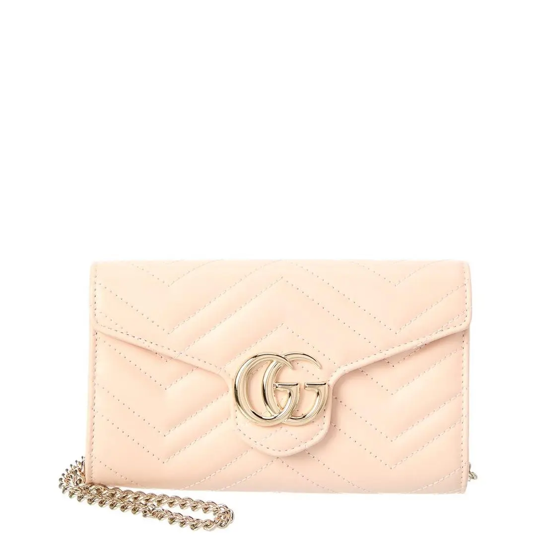 Gucci Gg Marmont Leather Wallet On A Chain Women`s Pink