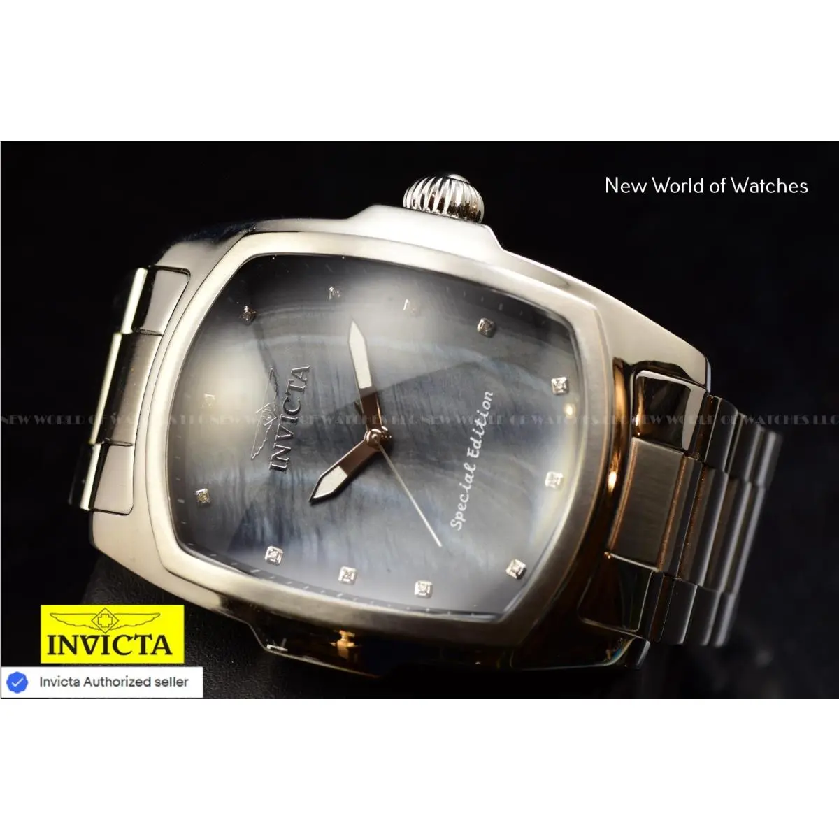 Invicta Lupah 47mm Special Edition Diamond Quartz Silver Tone Black Dial Watch