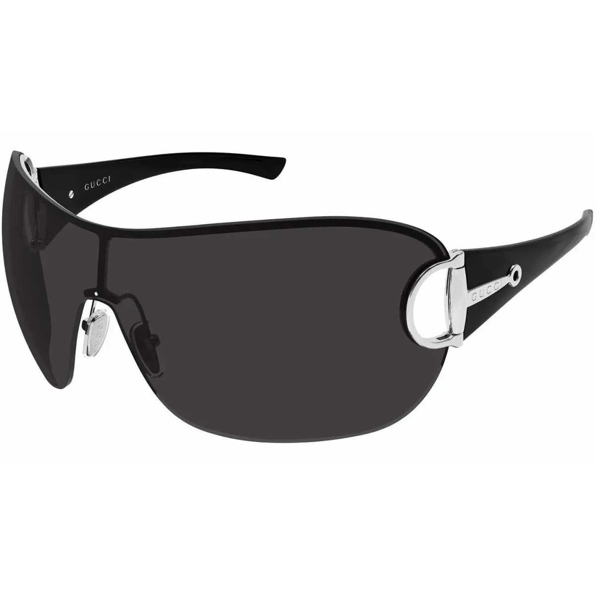 Gucci GG2174S 001 Silver Black Grey Lens Women Wrap Sunglasses Large
