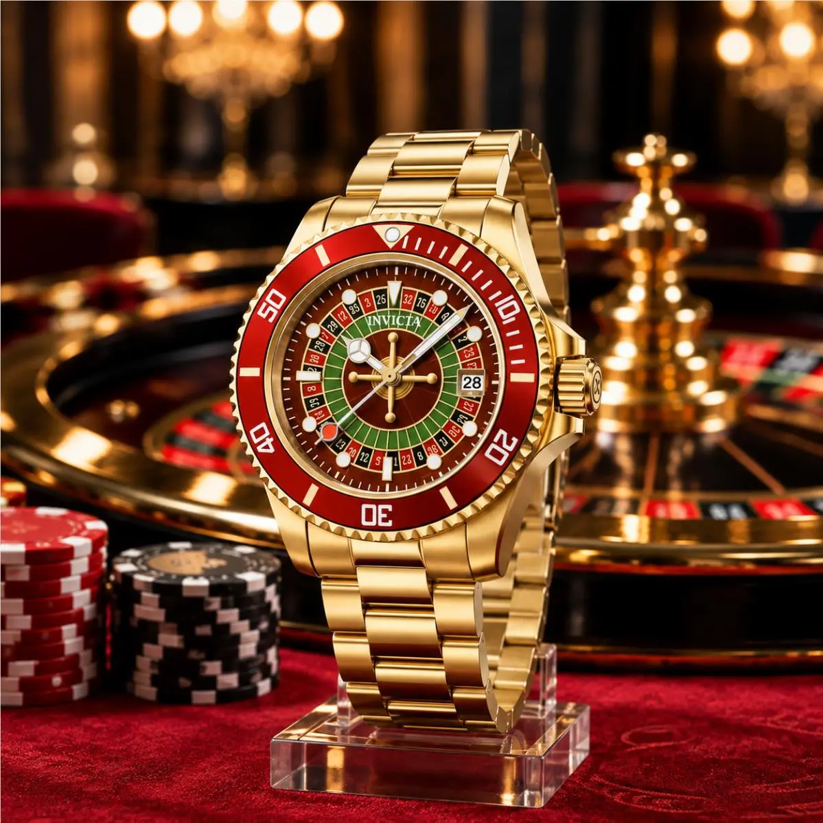 Invicta Pro Diver House of Cards Men`s 40mm Gold Tone Roulette Watch 50520