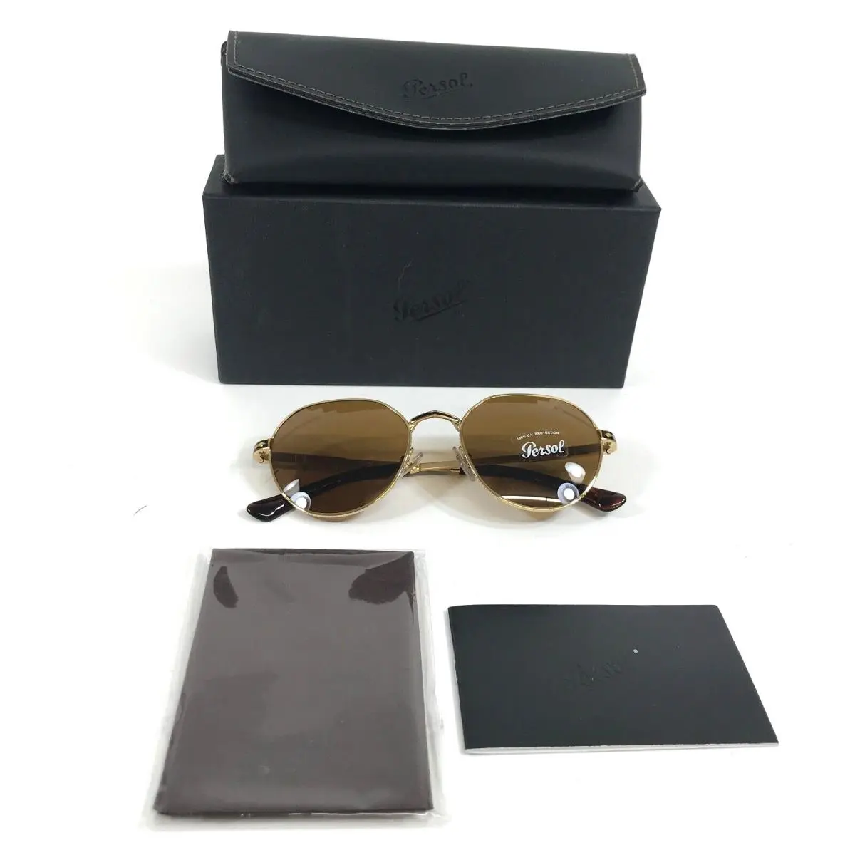 Persol Sunglasses 2486-S 1109/33 Gold Tortoise Round Frames Light Brown Lenses