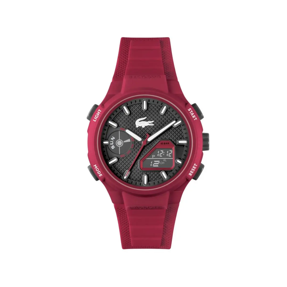 Lacoste LC33 Men`s Analog and Digital Movement Watch Silicone 45 MM Red