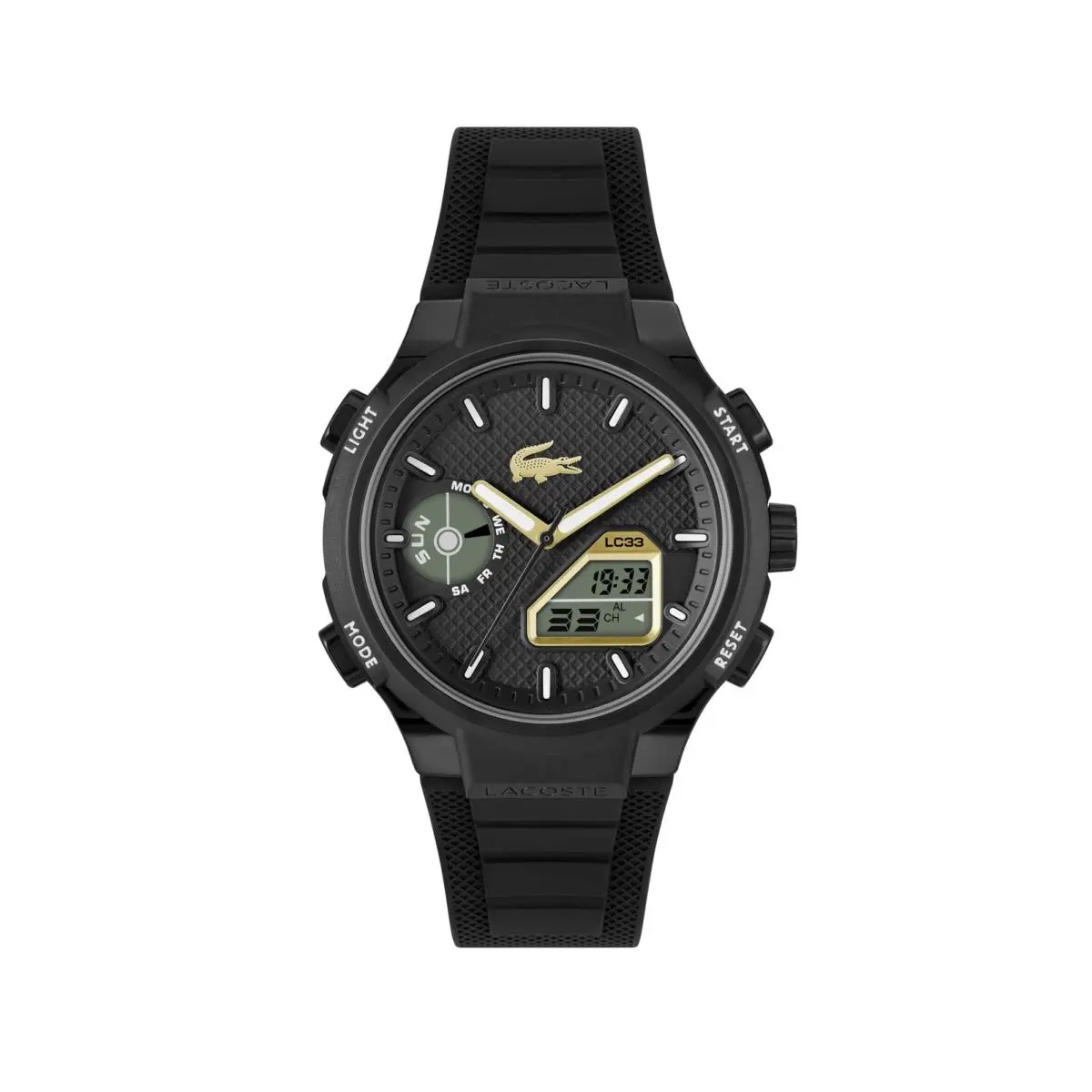 Lacoste LC33 Men`s Analog-digital Watch – TR90 Case World 45 MM Black Gold