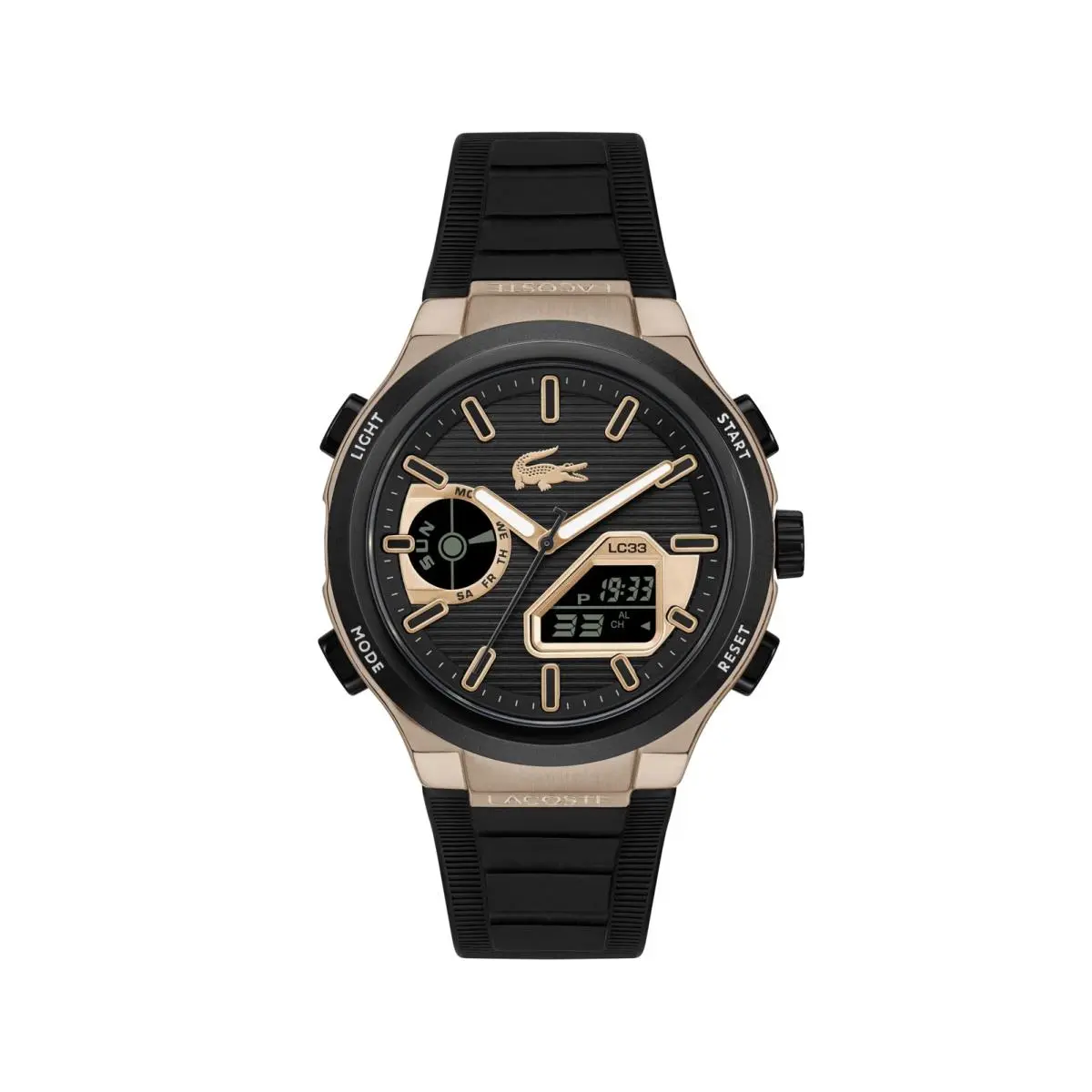 Lacoste Men`s LC33 Analog-digital Silicone Watch 45mm 45 MM Black Rose Gold