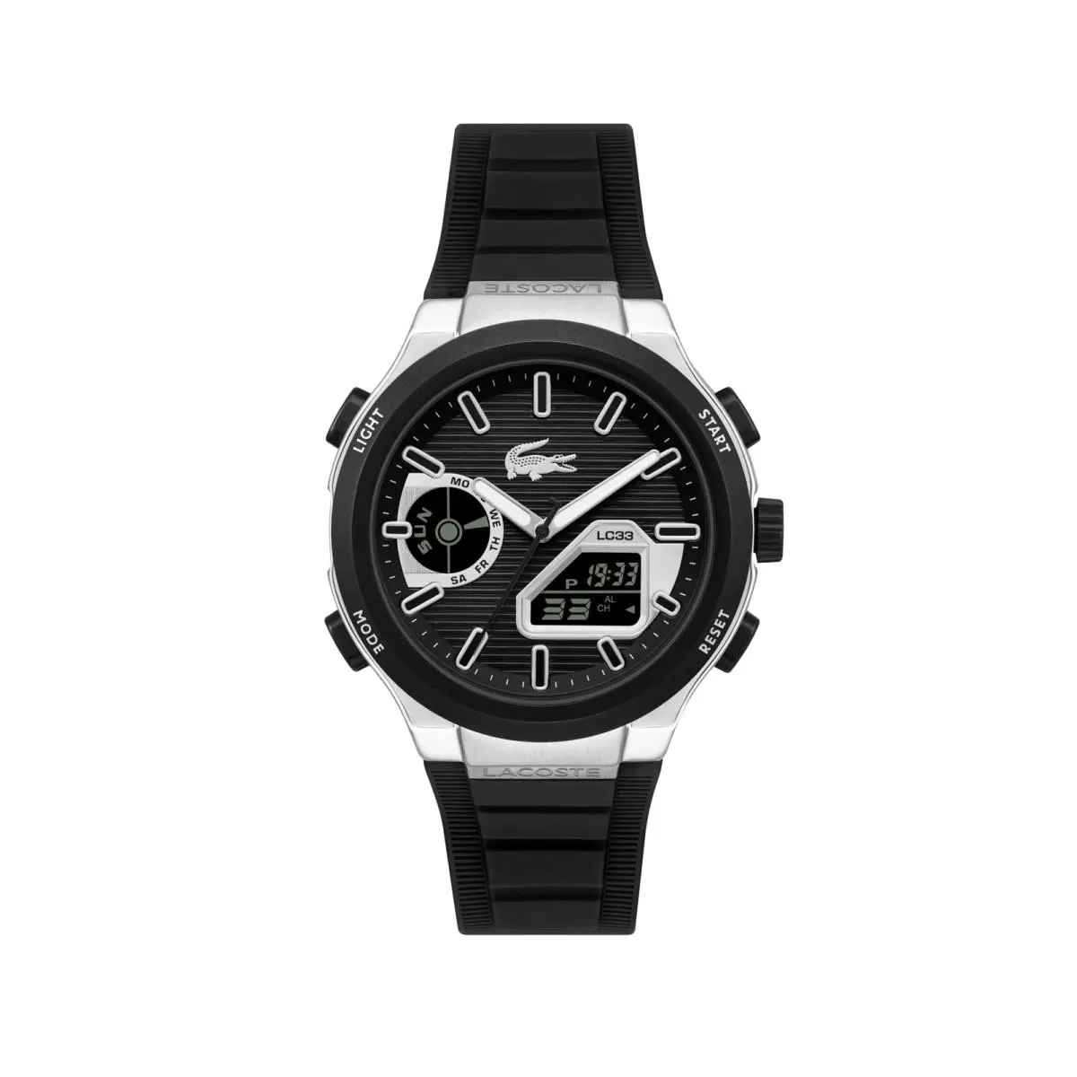 Lacoste Men`s LC33 Analog-digital Silicone 45 MM Black Stainless Steel