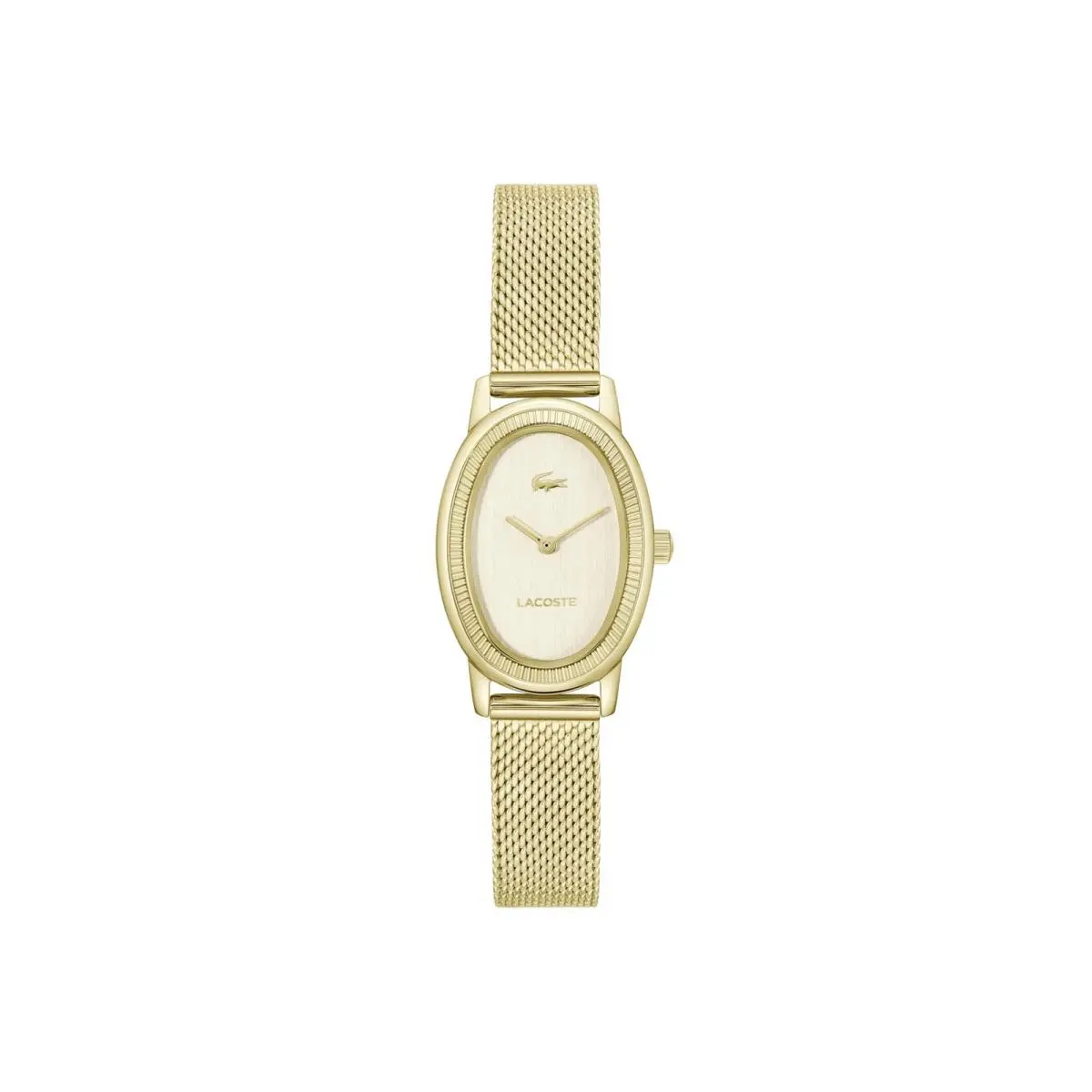 Lacoste Parisienne Women`s 2H Watch – Oval Case Fluted Bezel Gold Plated