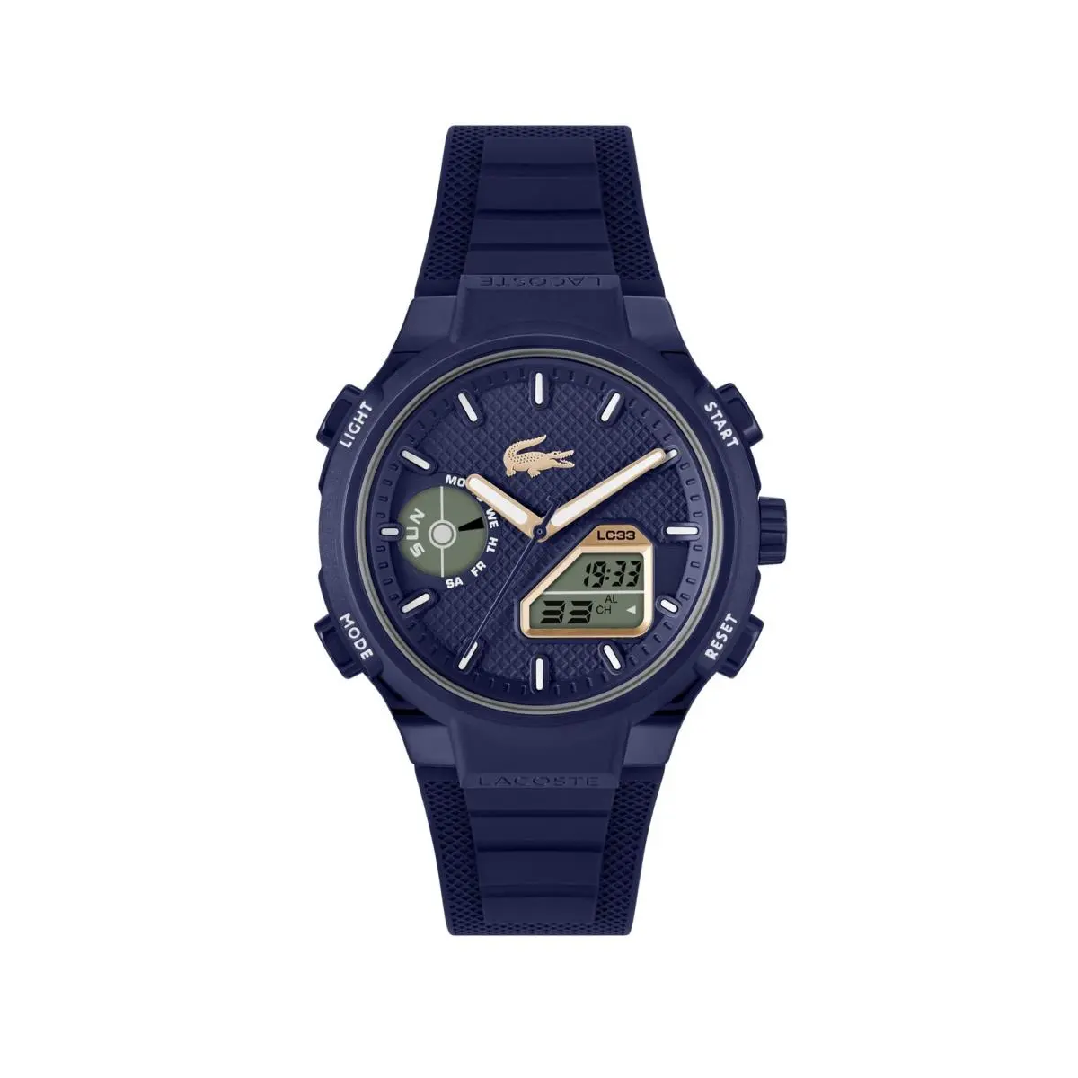 Lacoste LC33 Men`s Analog-digital Watch – TR90 Case 45 MM Navy Yellow Gold