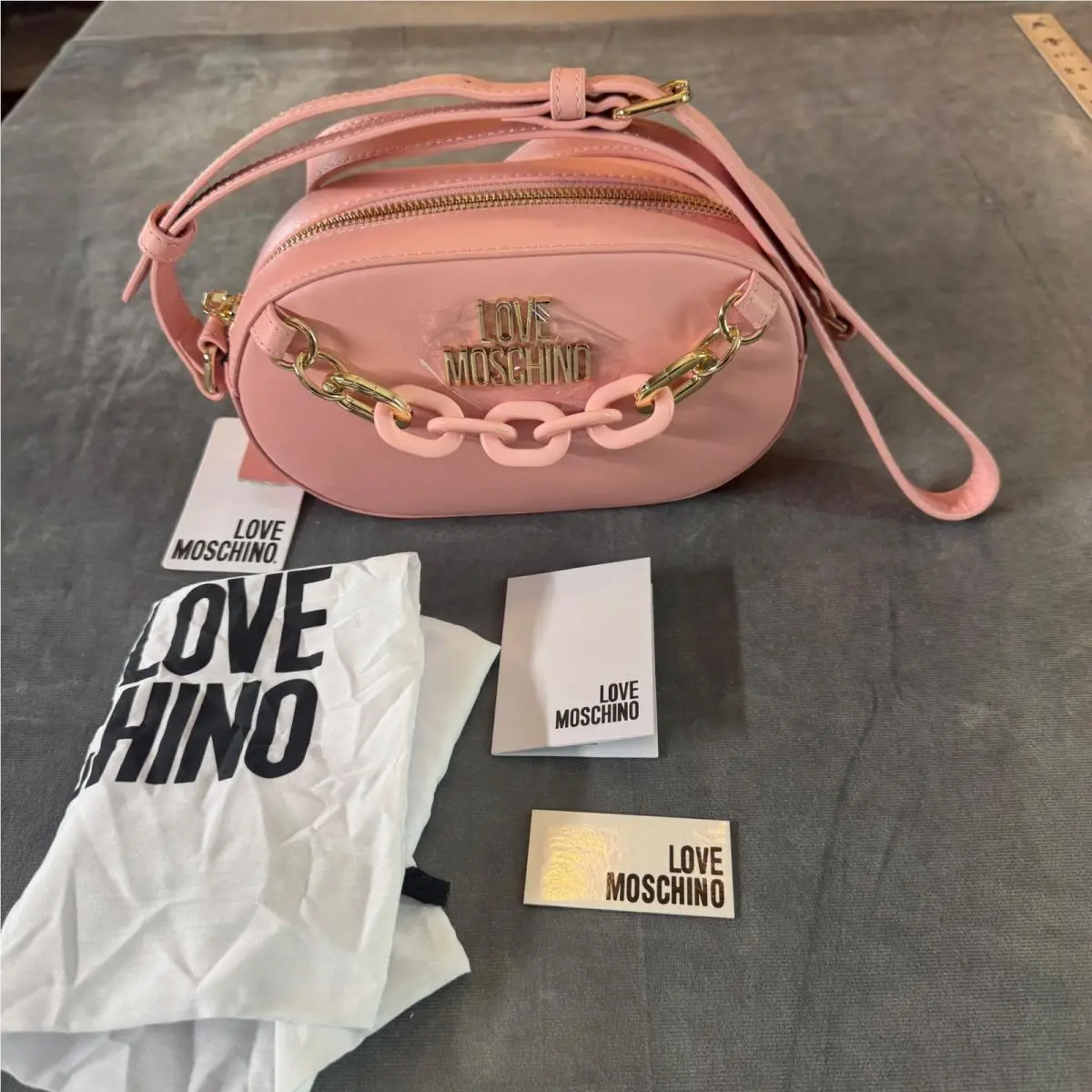 Love Moschino Borsa Vitello Rosa Crossbody Bag OS Pink Leather Chain Barbiecore