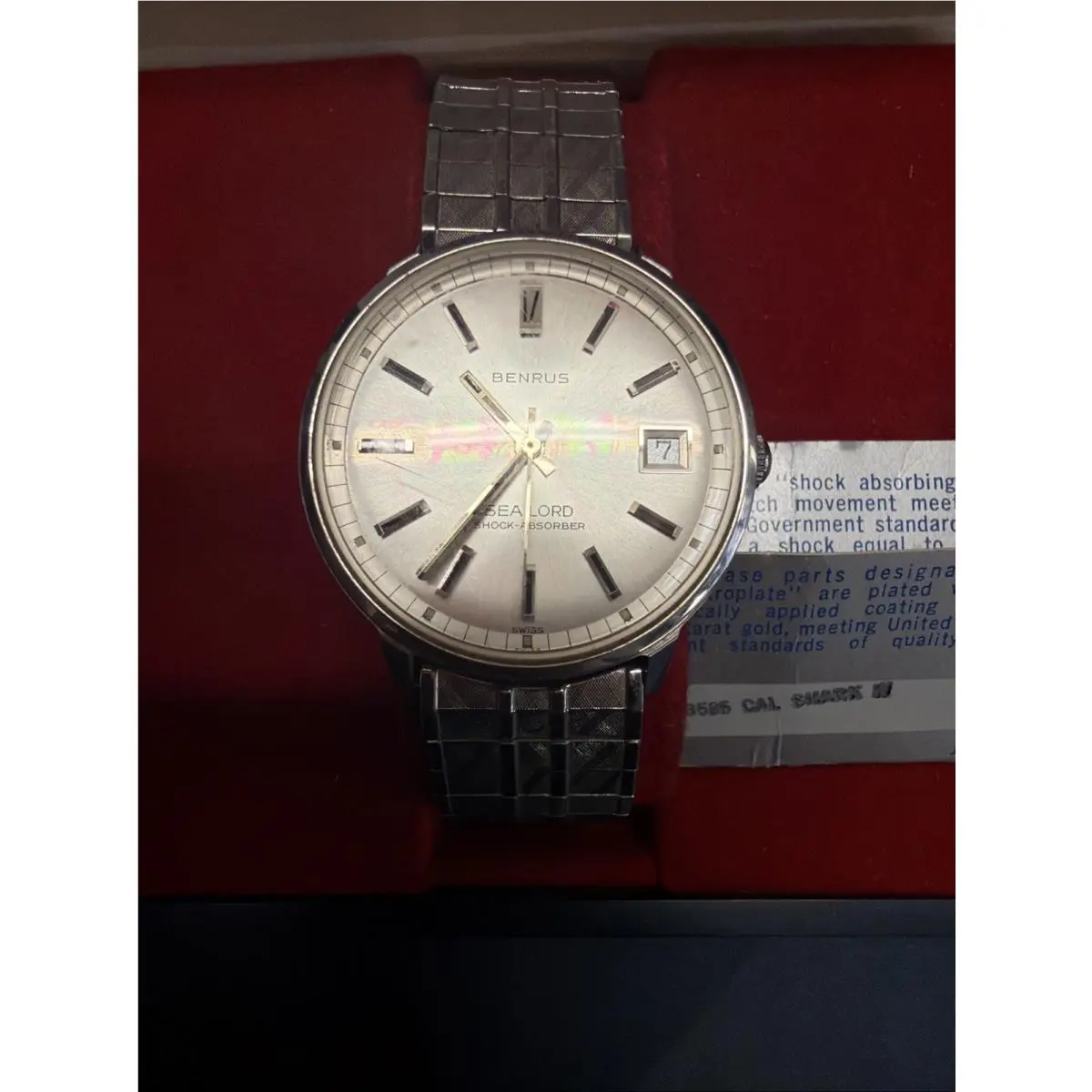 Nos Vintage Benrus Sea Lord 1345 Automatic Swiss Date Watch In Box