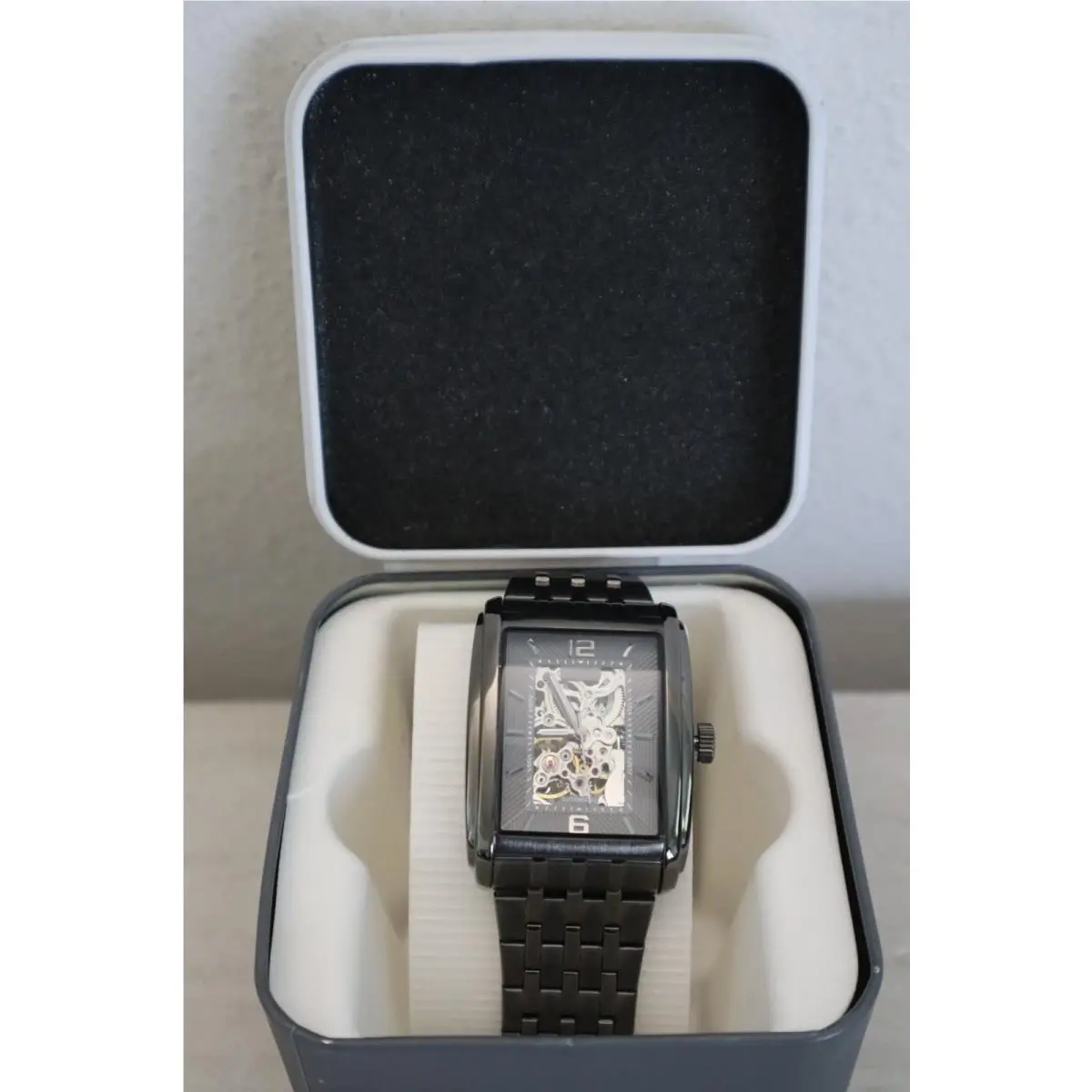 Relic By Fossil Mens 36mm Gunmetal Rectangular Allen Automatic Skeleton Watch