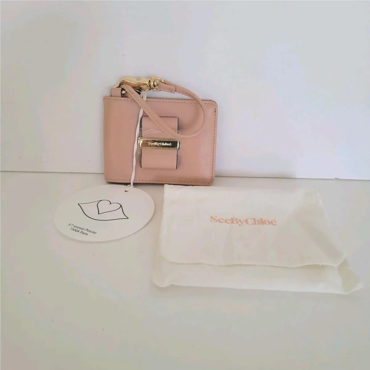 See By Chloe Rosita Powder Card Wallet Logo Small Bifold Cow Leather Bow