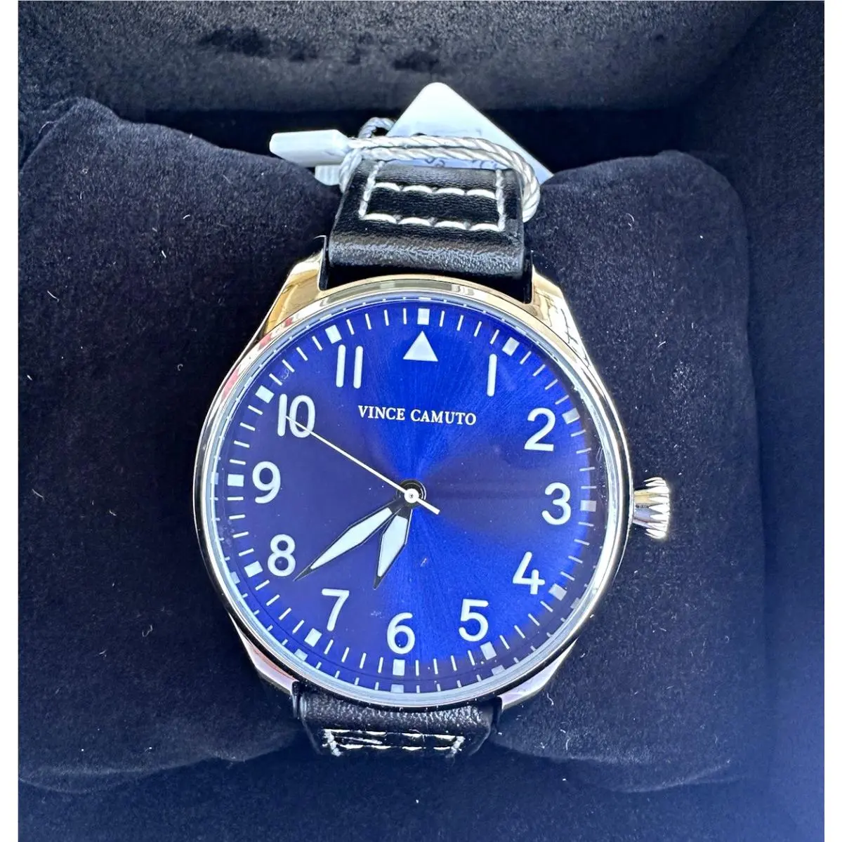 Vince Camuto Aldo Women’s Blue Dial Quartz Watch Silver Case Black Leather Box