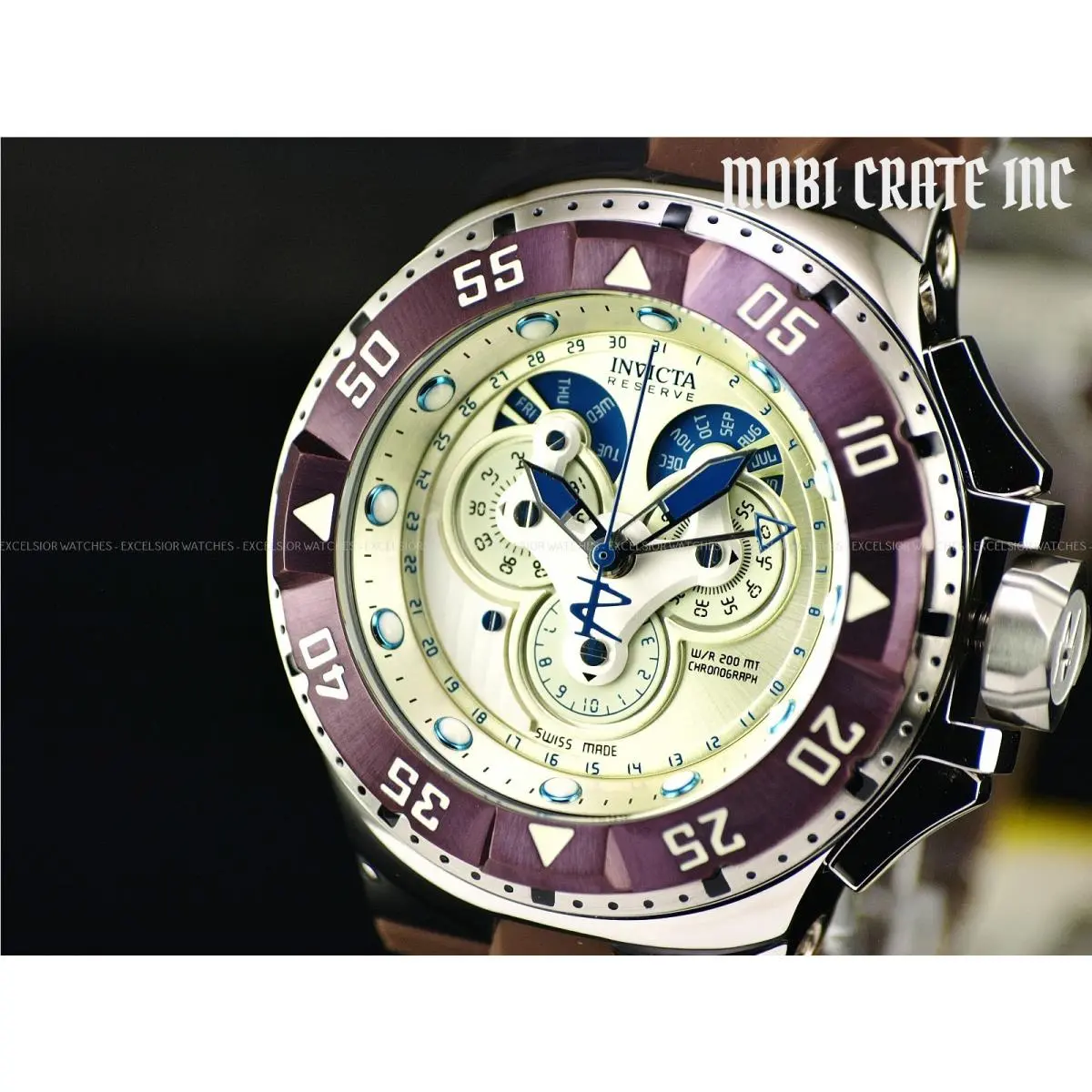 Invicta Men 50mm Reserve Excursion Swiss Made Master Calendar Champagne SS Watch