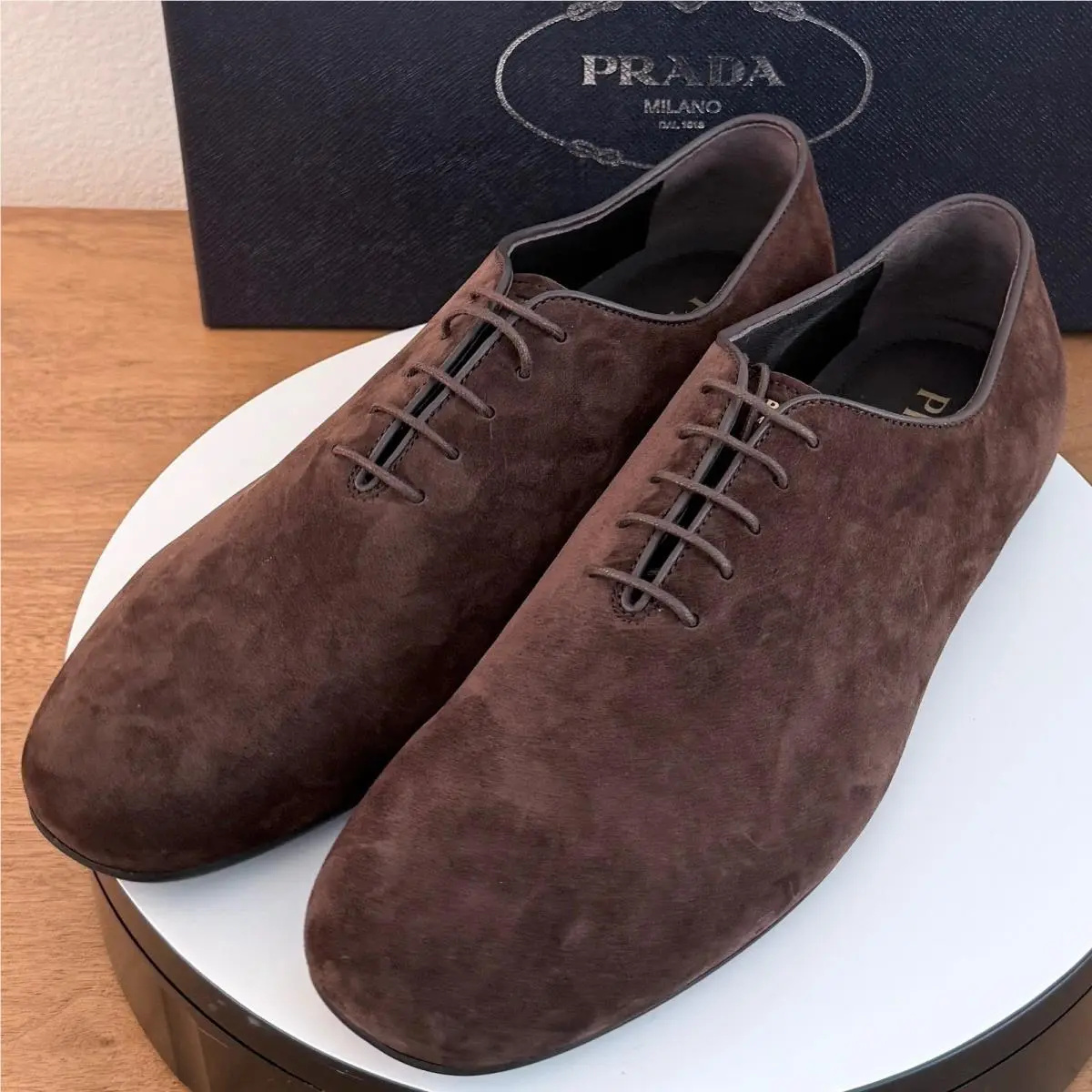 Prada Mens Vit.scamosciato Suede Oxford Shoes Moro Brown 2EG448 Size 8