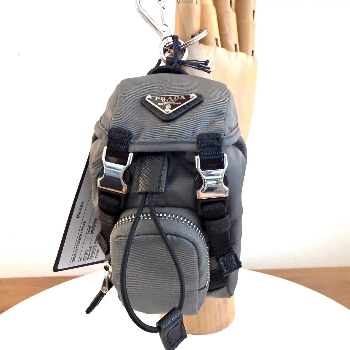 Trick In Tessuto Pelle Mini Backpack Keychain Mercurio Grey 2TT061 by Prada