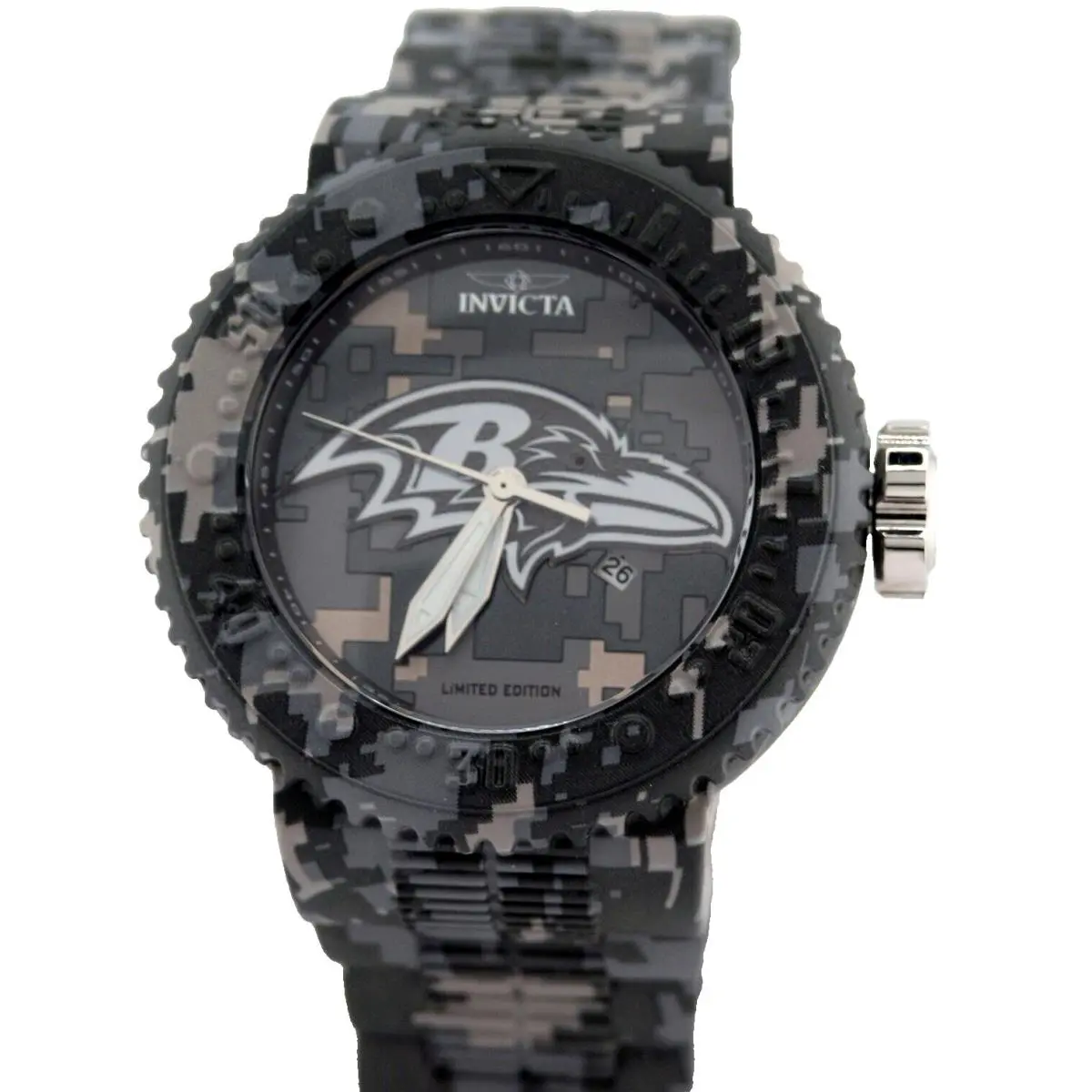Invicta 45108 Nfl Baltimore Ravens Military Camo Watch Steel Quartz 52MM