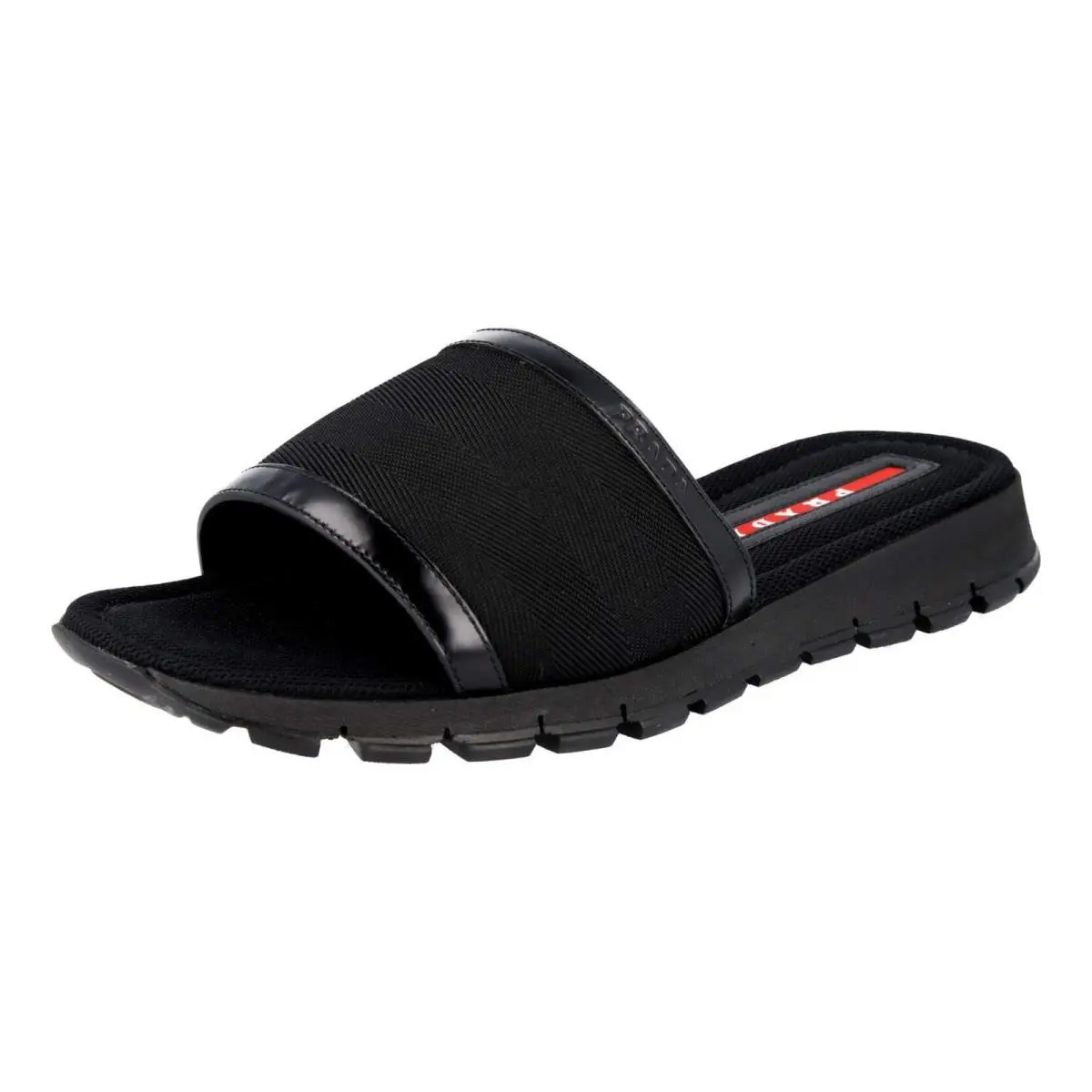 Men`s Slip-on Nylon with Leather Sandals Nero Black - 9.5 by Prada