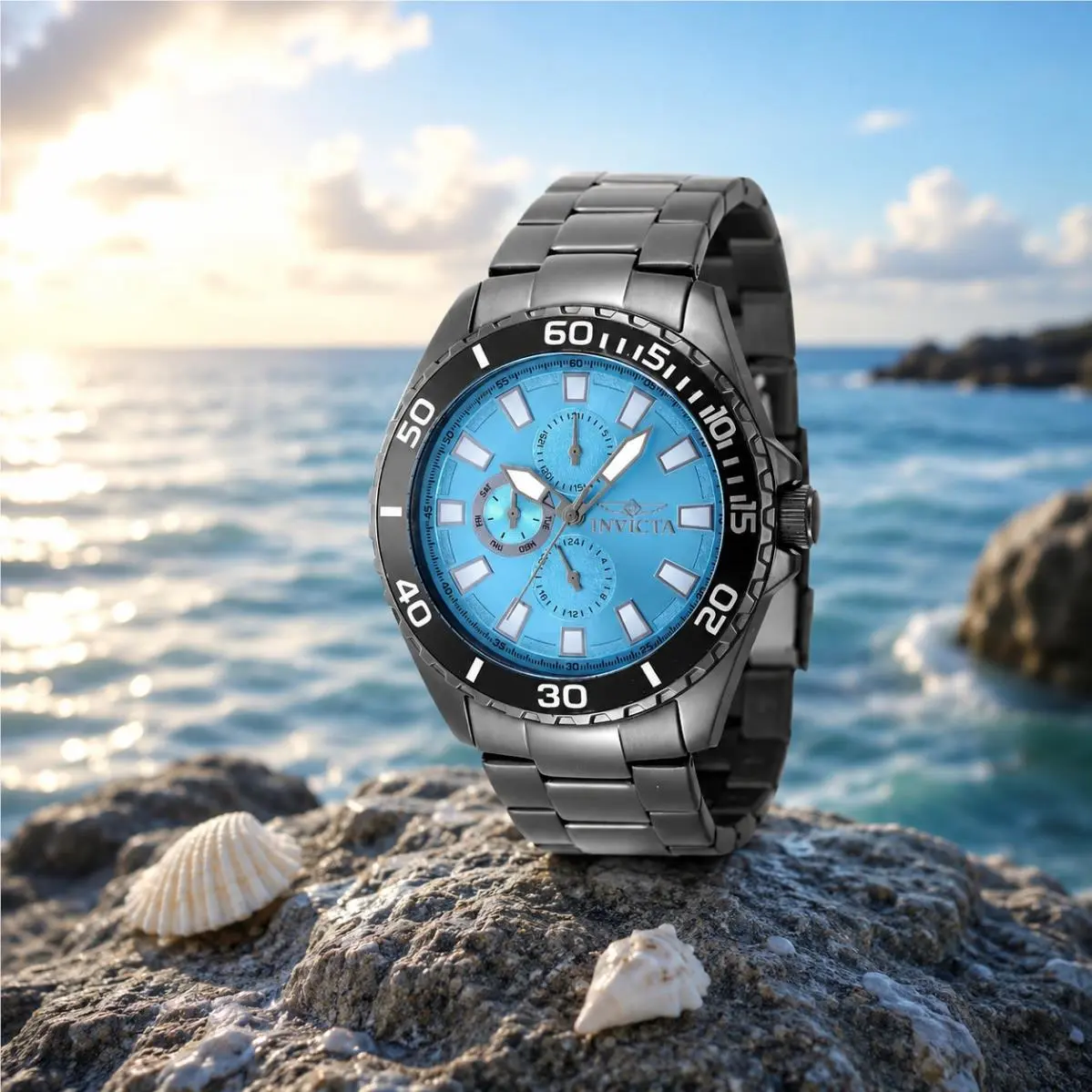Invicta Pro Diver Men`s 46mm Light Blue Dial Gunmetal Stainless Steel 47576