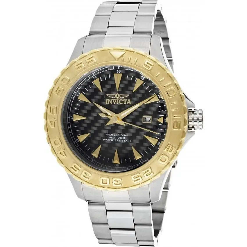 Invicta Pro Diver Men`s Stainless Steel Gold Tone Bezel Round Analog Watch 12556