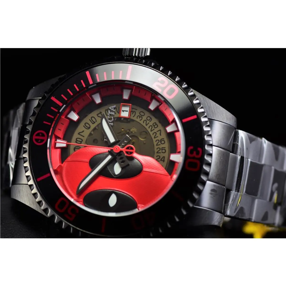 Invicta Men`s Marvel Deadpool Lim Ed Stainless Steel Black Tone Automatic Watch