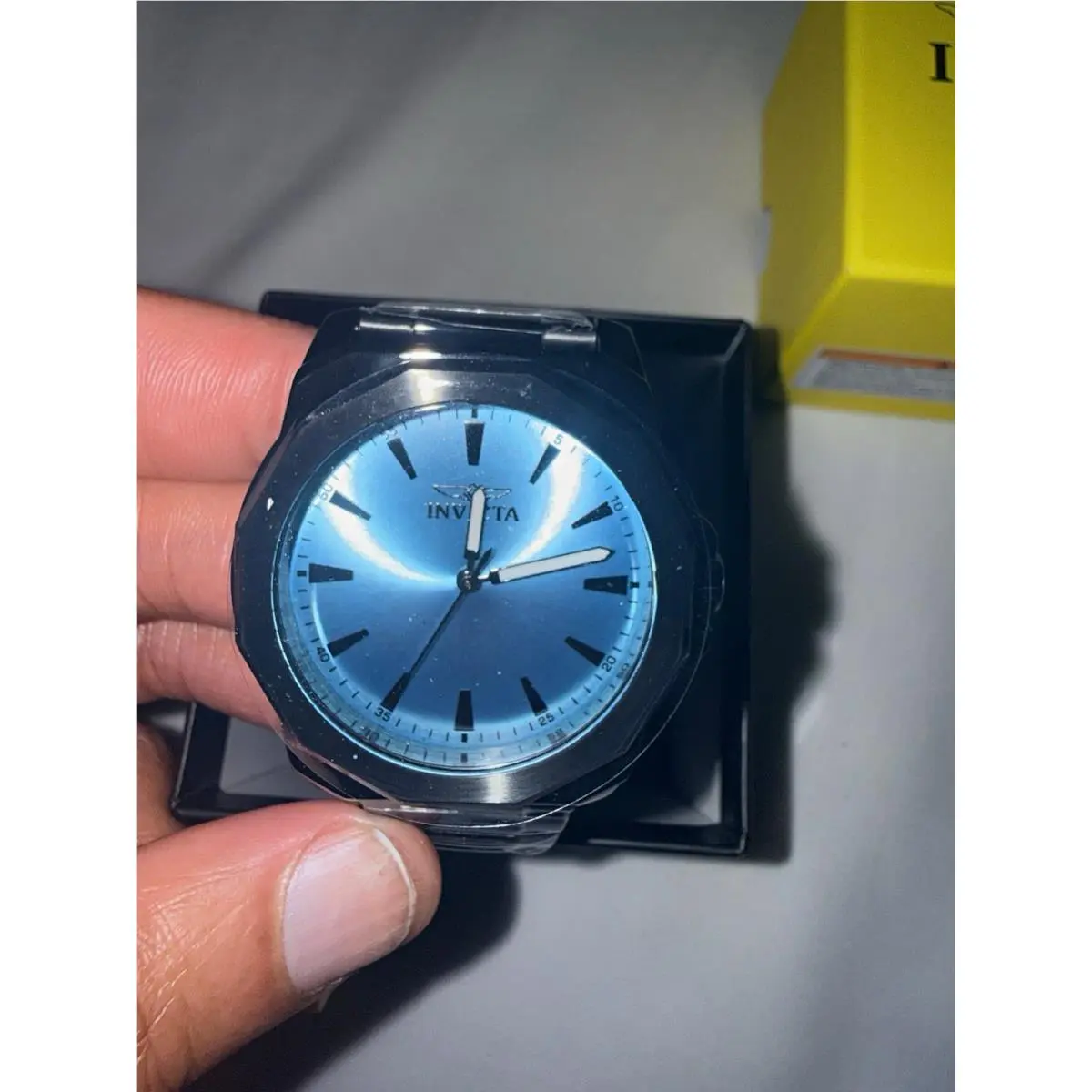 Invicta Quartz Blue Sunburst Dial Black Stainless Steel Bracelet Watch w/ Box