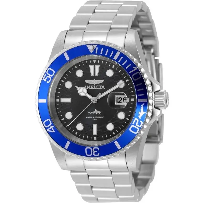 Invicta Men`s 50828 Pro Diver Quartz PC32 Black Dial Blue Bezel Steel Watch