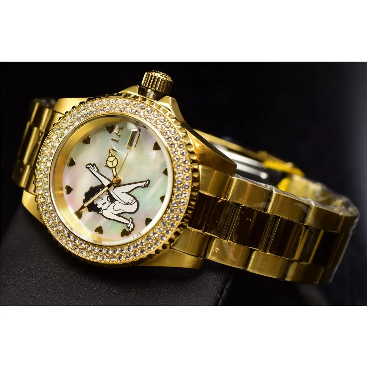 Invicta Character Betty Boop Lady Gold Tone Mop Watch w/ 3 Slot Red Box