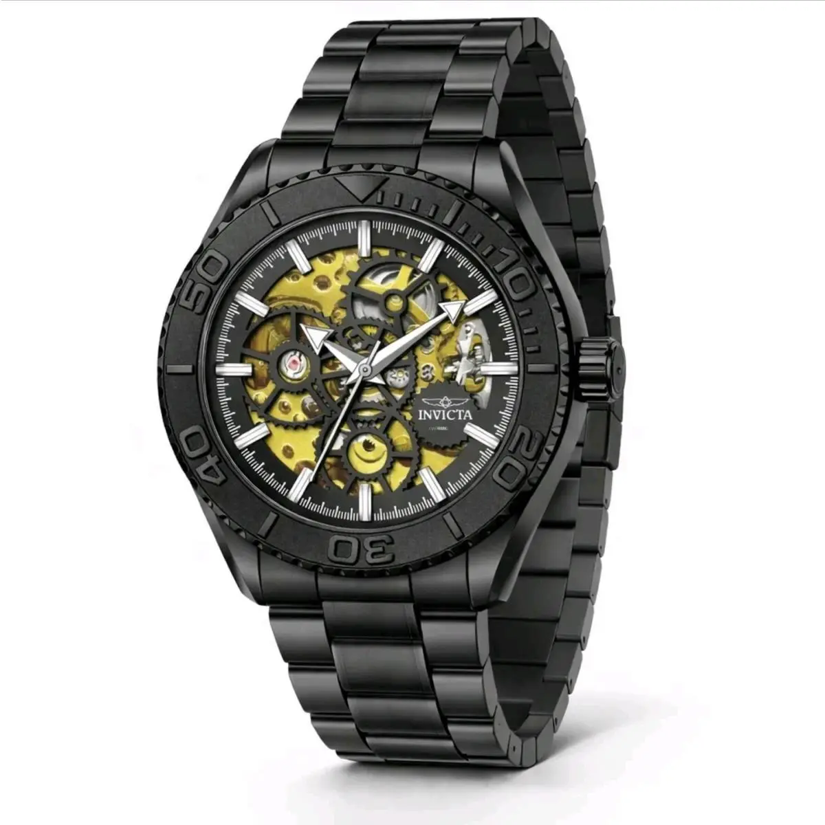 Invicta Men`s Automatic Skeleton Wristwatch 42mm Black SS Bracelet w/ Box 69761