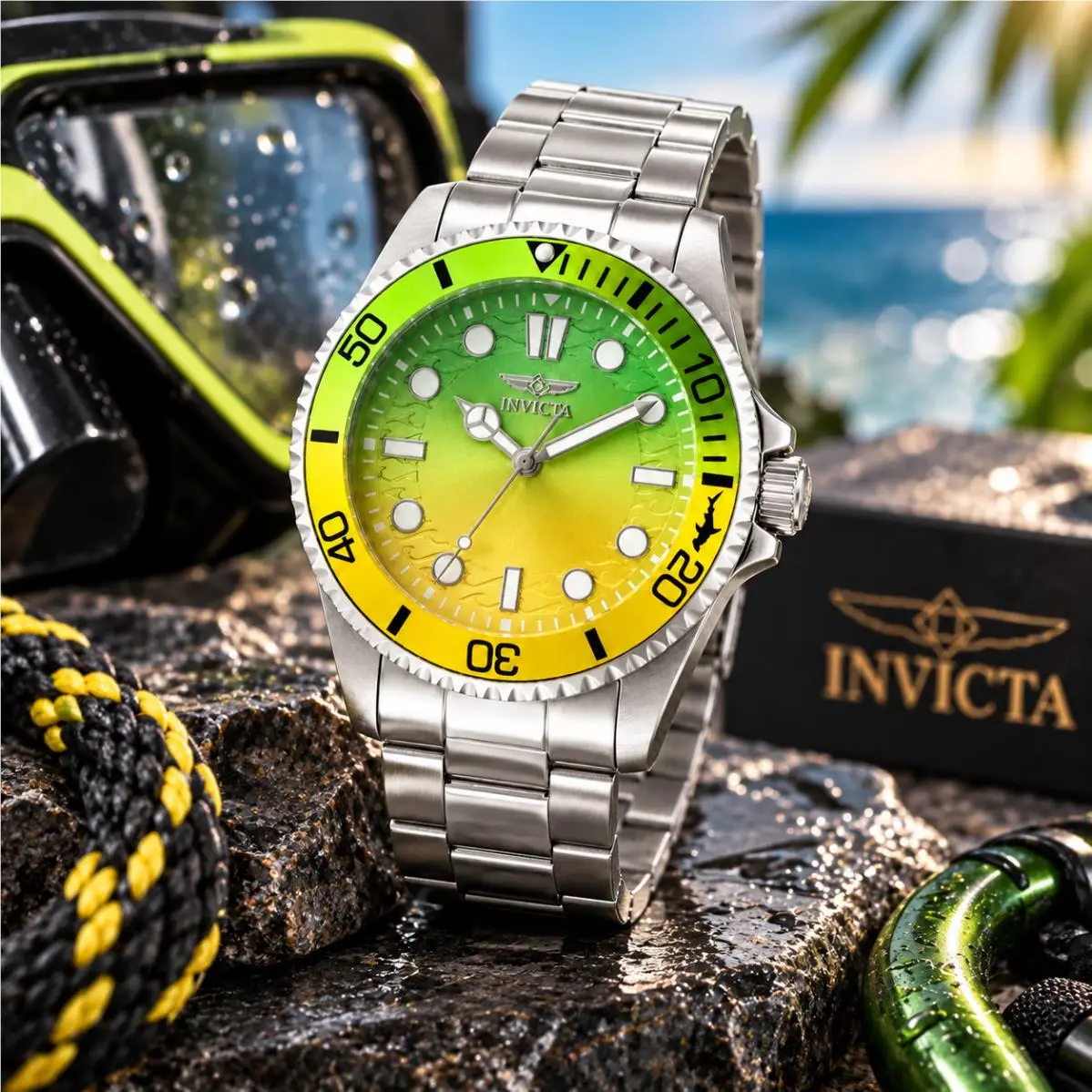 Invicta Pro Diver Kromatyk Men`s 43mm Green Yellow Gradient Steel 50936