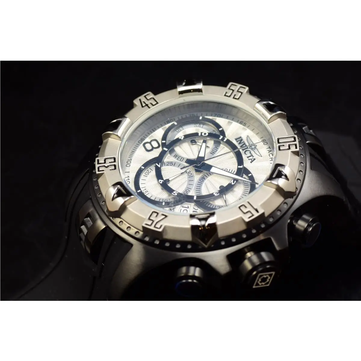 Invicta Men`s 52mm Excursion Black Chronograph Silver Dial Tachymeter Watch