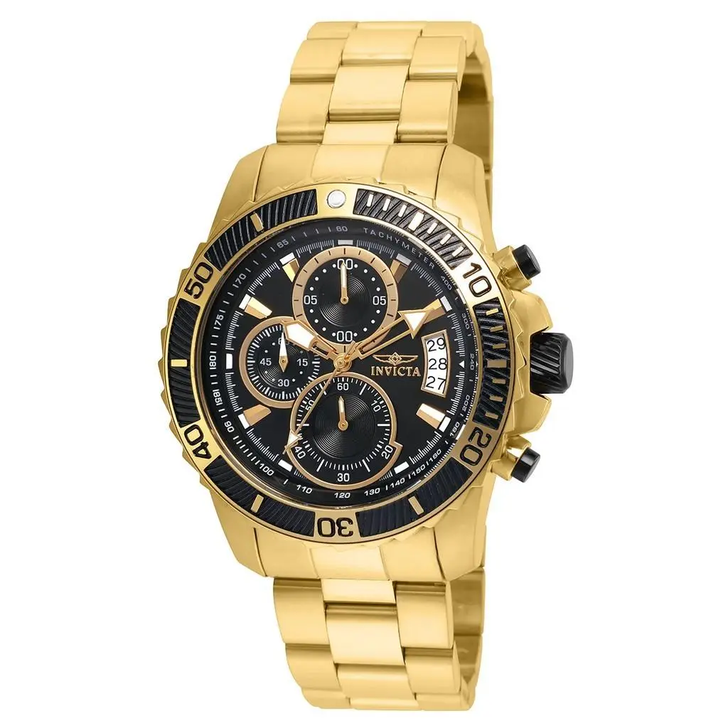 ​invicta Pro Diver Scuba Men`s 45mm Watch 22414 - Gold-tone Black Dial