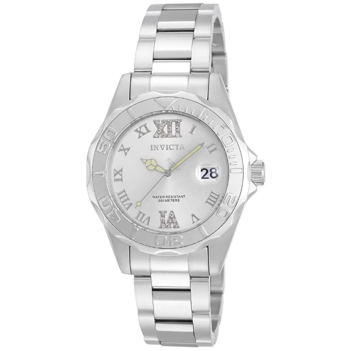 Invicta Women`s 12851 Pro Diver Silver Dial Watch with Crystal Accents