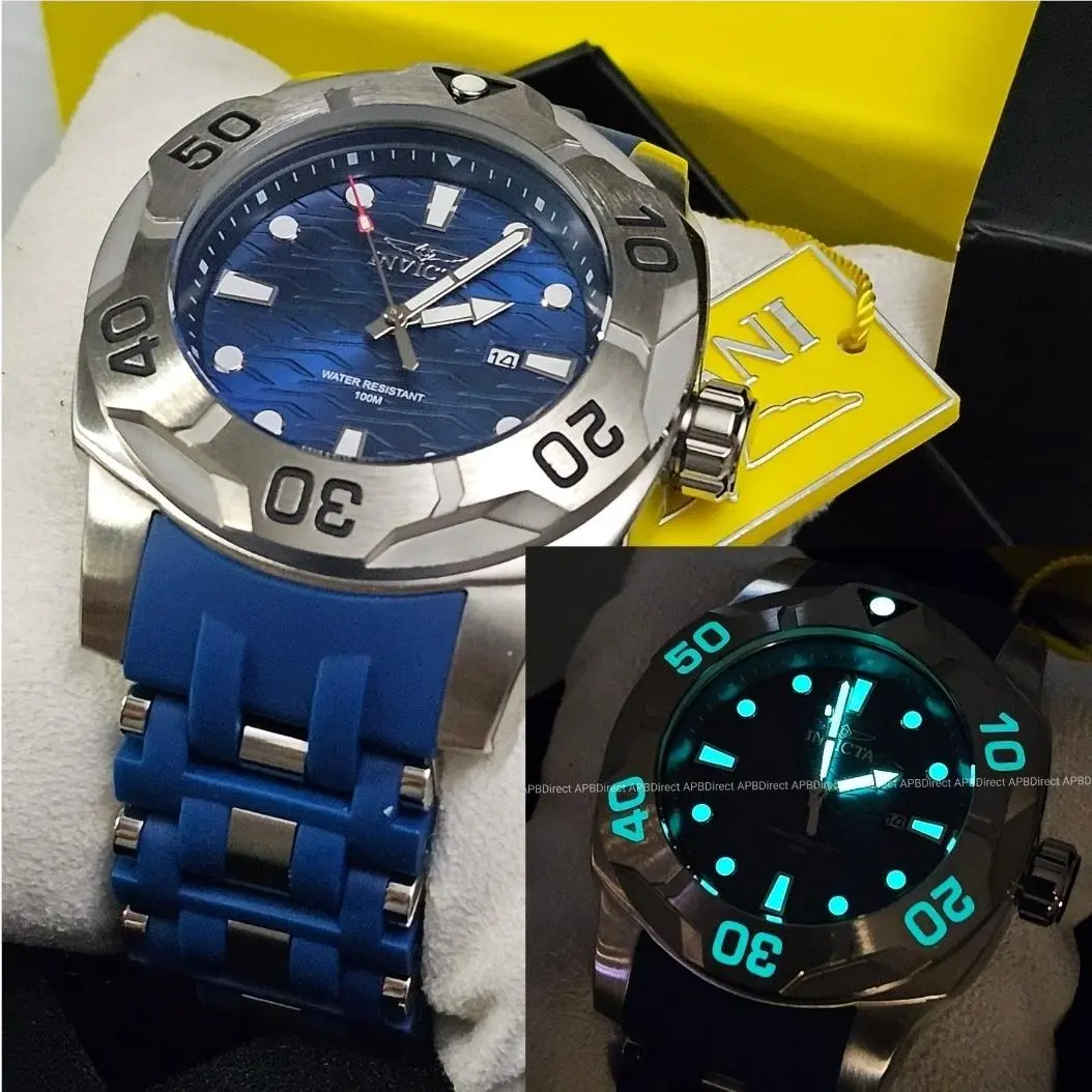 Invicta Sea Spider 50mm Lume Dial Bezel Blue Textured Dial Quartz Mens Watch
