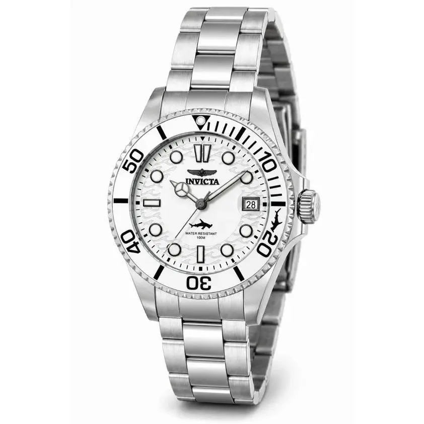 Invicta Pro Diver Women`s Watch - 34mm Steel 50919 White Waves Texture Dial