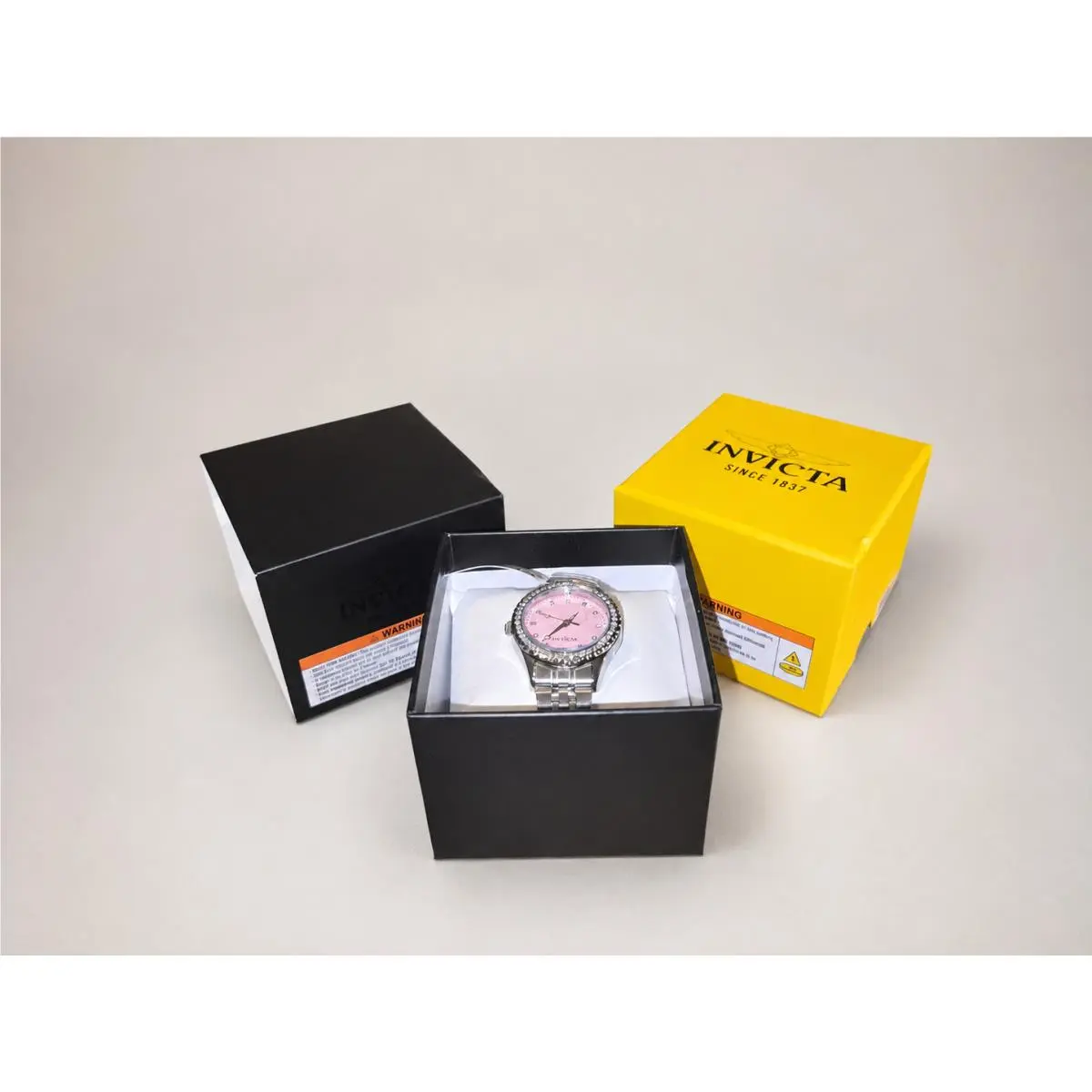 Invicta Women’s Silver Tone Watch Pink Dial Crystal Bezel Stainless Steel Boxed