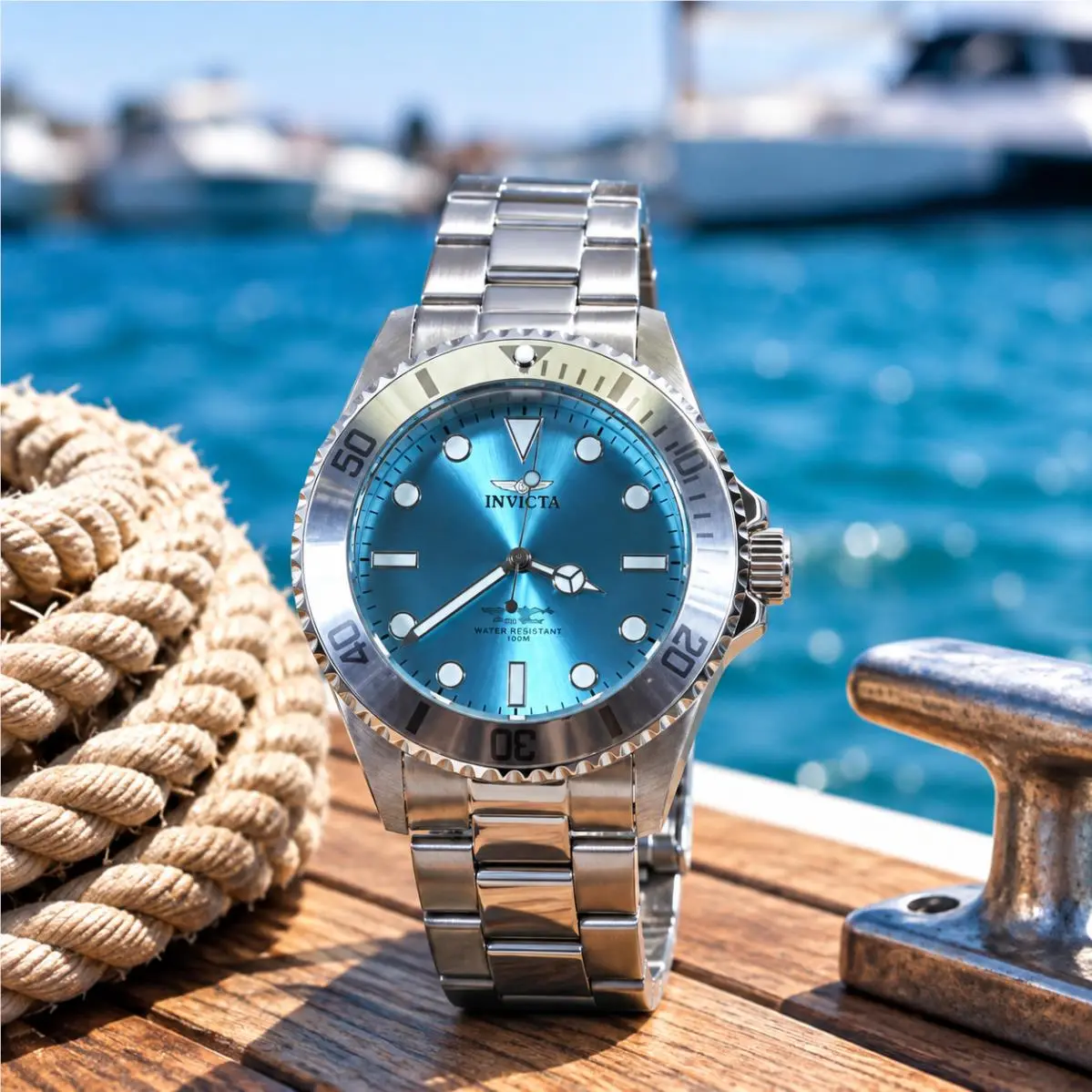 Invicta Pro Diver Women`s 38mm Light Blue Dial Steel Watch 44719