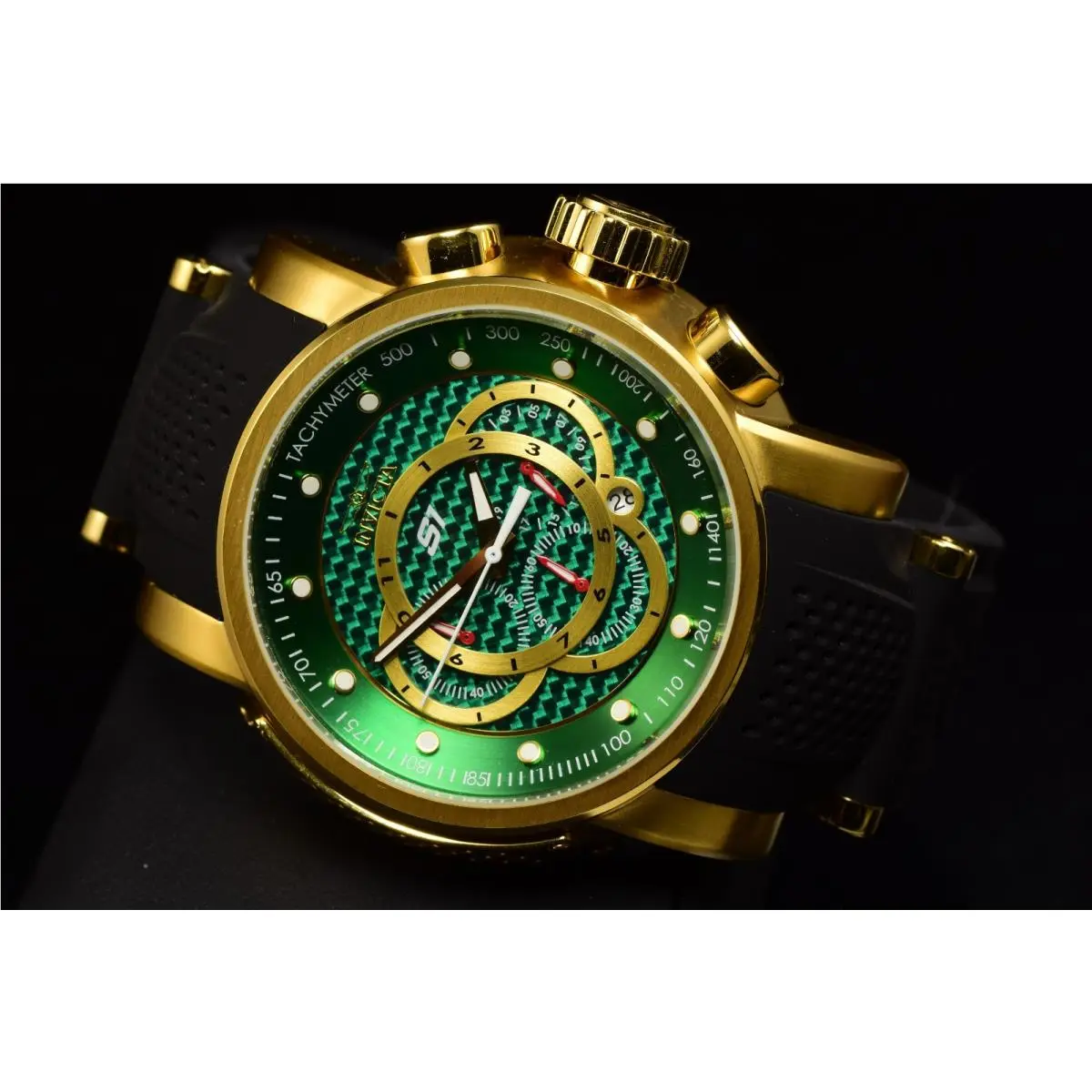 Invicta S1 Rally Chronograph Gold Dial Black Silicone Gold-plated Men`s SS Watch