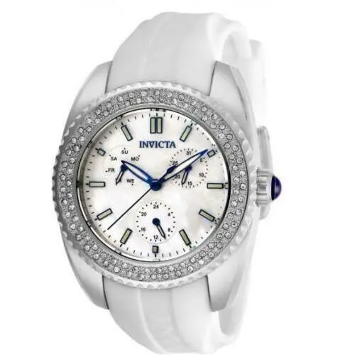 Invicta Angel Women`s Mother of Pearl White Silicone Band Crystals Watch 28486